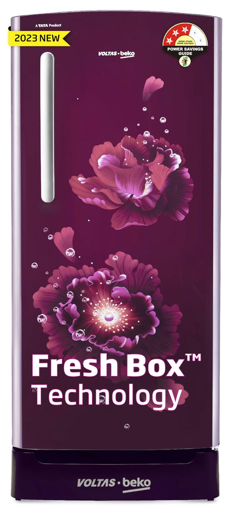 Voltas Beko ‘A TATA product’ 183 L 3 star Made-In-India Direct Cool Refrigerator with Base Drawer (RDC215C / W0FLE0M0B00GO, Fairy Flower Lilac) 