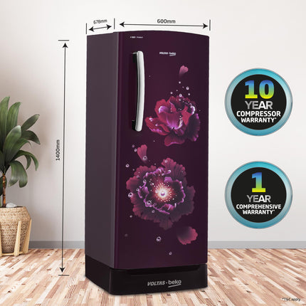 Voltas Beko ‘A TATA product’ 183 L 3 star Made-In-India Direct Cool Refrigerator with Base Drawer (RDC215C / W0FLE0M0B00GO, Fairy Flower Lilac) 
