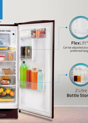 Voltas Beko ‘A TATA product’ 183 L 3 star Made-In-India Direct Cool Refrigerator with Base Drawer (RDC215C / W0FLE0M0B00GO, Fairy Flower Lilac) 