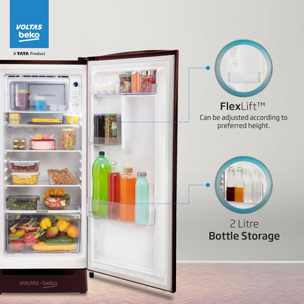 Voltas Beko ‘A TATA product’ 183 L 3 star Made-In-India Direct Cool Refrigerator with Base Drawer (RDC215C / W0FLE0M0B00GO, Fairy Flower Lilac) 