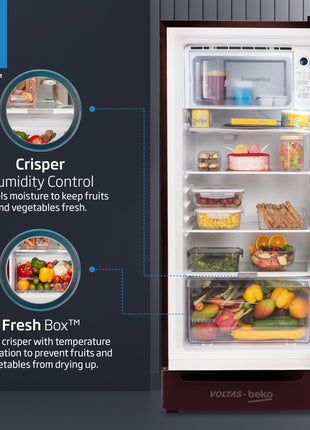 Voltas Beko ‘A TATA product’ 183 L 3 star Made-In-India Direct Cool Refrigerator with Base Drawer (RDC215C / W0FLE0M0B00GO, Fairy Flower Lilac) 