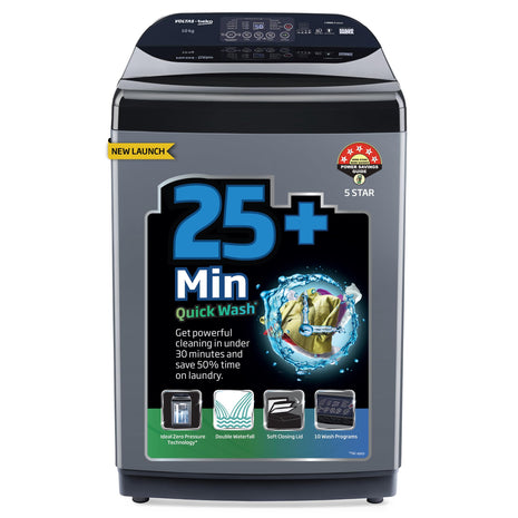 Voltas Beko, A Tata Product 10 Kg 5 Star Fully-Automatic Top Loading Washing Machine (WTL1006UEA/OBS1060, Grey, Double Waterfall Technology) 