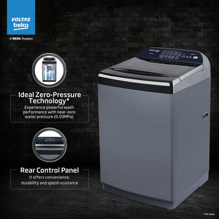 Voltas Beko, A Tata Product 10 Kg 5 Star Fully-Automatic Top Loading Washing Machine (WTL1006UEA/OBS1060, Grey, Double Waterfall Technology) 