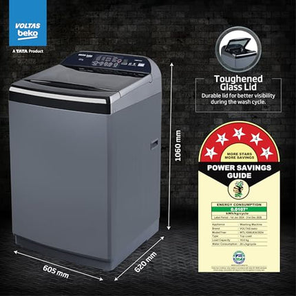 Voltas Beko, A Tata Product 10 Kg 5 Star Fully-Automatic Top Loading Washing Machine (WTL1006UEA/OBS1060, Grey, Double Waterfall Technology) 