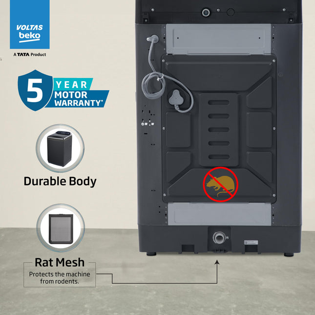 Voltas Beko, A Tata Product 10 Kg 5 Star Fully-Automatic Top Loading Washing Machine (WTL1006UEA/OBS1060, Grey, Double Waterfall Technology) 