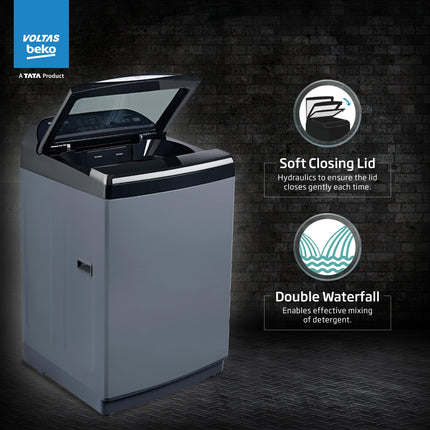 Voltas Beko, A Tata Product 10 Kg 5 Star Fully-Automatic Top Loading Washing Machine (WTL1006UEA/OBS1060, Grey, Double Waterfall Technology) 