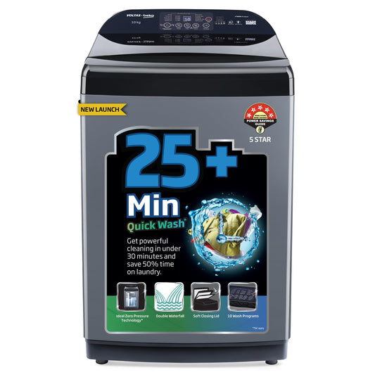 Voltas Beko, A Tata Product 10 Kg 5 Star Fully-Automatic Top Loading Washing Machine (WTL1006UEA/OBS1060, Grey, Double Waterfall Technology) 