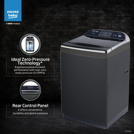 Voltas Beko, A Tata Product 10 Kg 5 Star Fully-Automatic Top Loading Washing Machine (WTL1006UEAH/OBS3060, Dark Grey, Inbuilt Heater) 