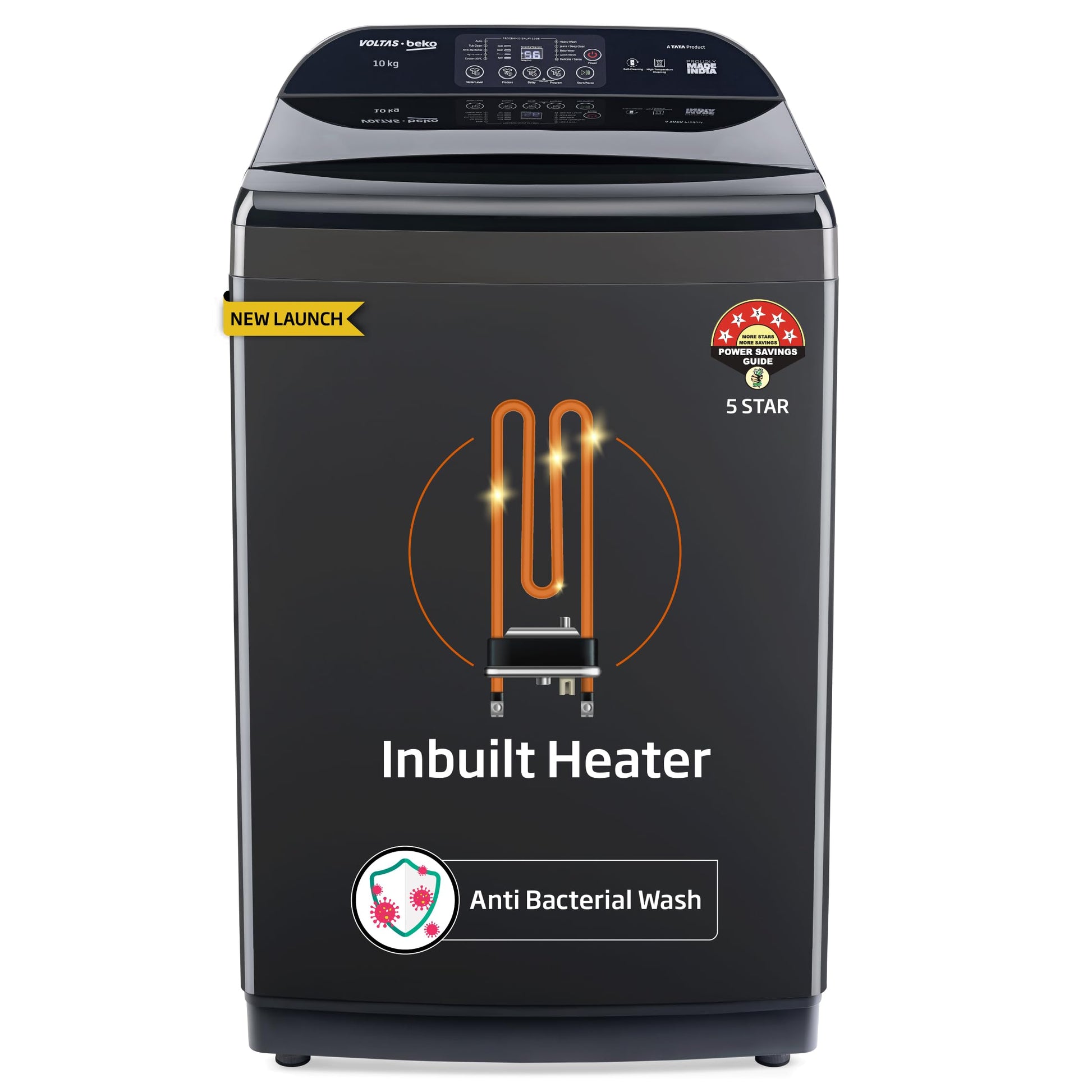 Voltas Beko, A Tata Product 10 Kg 5 Star Fully-Automatic Top Loading Washing Machine (WTL1006UEAH/OBS3060, Dark Grey, Inbuilt Heater) 