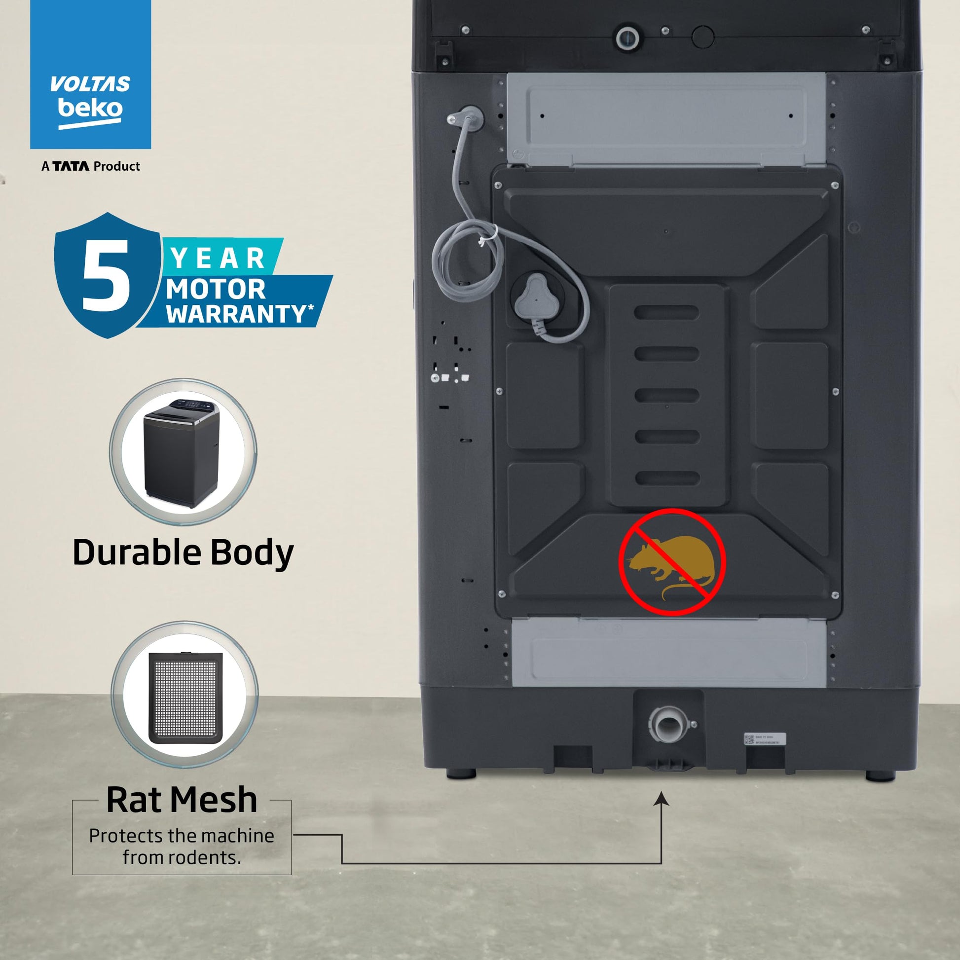 Voltas Beko, A Tata Product 10 Kg 5 Star Fully-Automatic Top Loading Washing Machine (WTL1006UEAH/OBS3060, Dark Grey, Inbuilt Heater) 