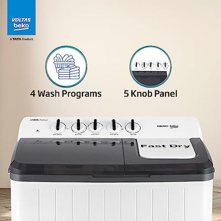Voltas Beko, A Tata Product 14 Kg 5 Star Semi-Automatic Top Load Washing Machine (WTT140UPA/GR5KPTD, Grey, Special pulsator and Double waterfall Technology) 