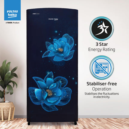 Voltas Beko, A Tata Product 183 L 3 Star Direct Cool Single Door Refrigerator (2024 Model, RDC215C/S0BFR0M0000GO, Fressia Blue, With Fresh Box Technology and Chiller Zone) 