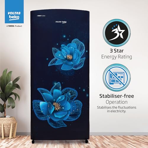 Voltas Beko, A Tata Product 183 L 3 Star Direct Cool Single Door Refrigerator (2024 Model, RDC215C/S0BFR0M0000GO, Fressia Blue, With Fresh Box Technology and Chiller Zone) 