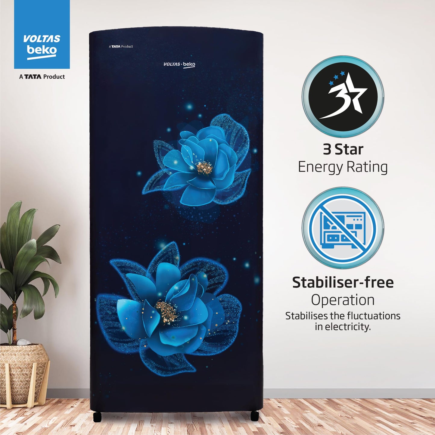 Voltas Beko, A Tata Product 183 L 3 Star Direct Cool Single Door Refrigerator (2024 Model, RDC215C/S0BFR0M0000GO, Fressia Blue, With Fresh Box Technology and Chiller Zone) 