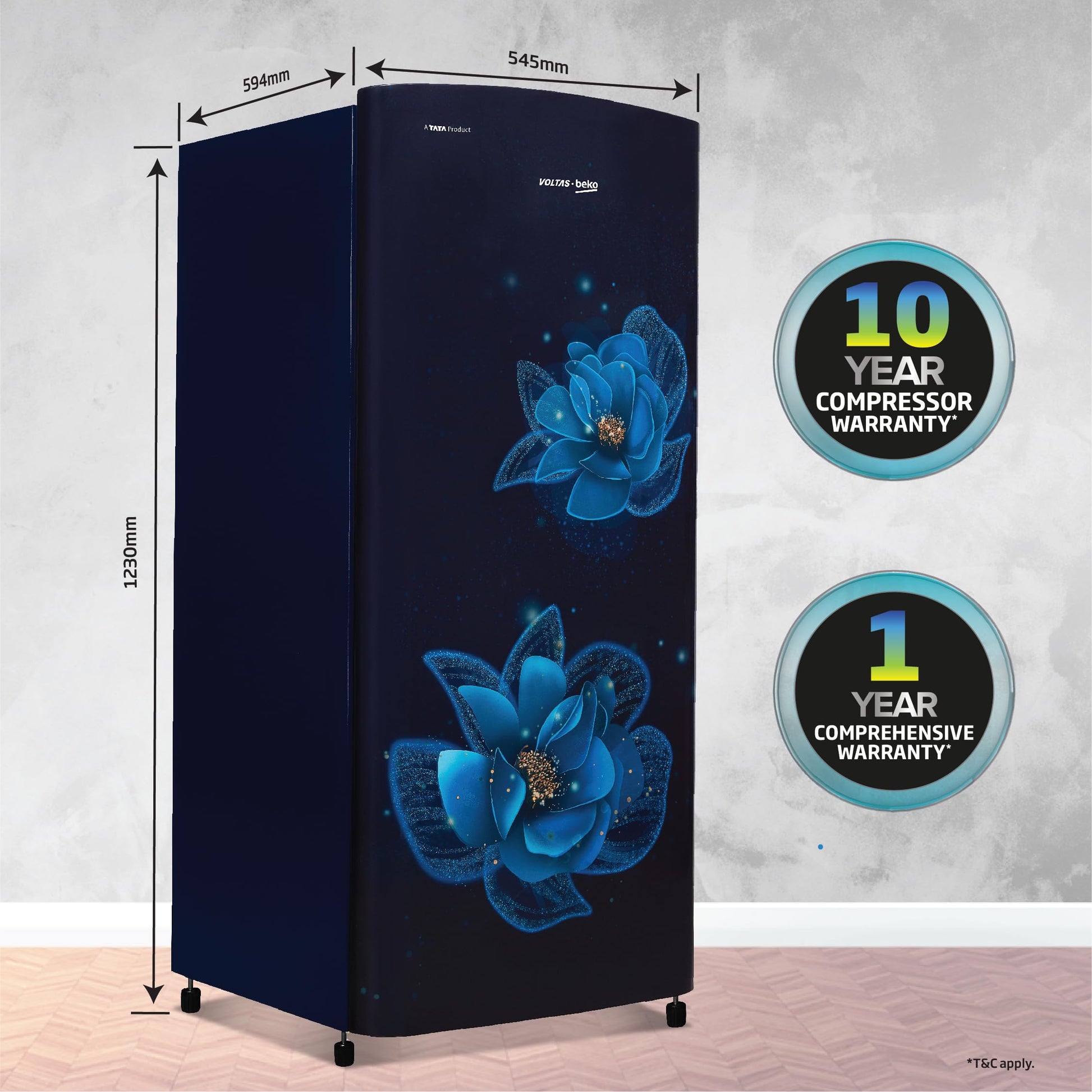 Voltas Beko, A Tata Product 183 L 3 Star Direct Cool Single Door Refrigerator (2024 Model, RDC215C/S0BFR0M0000GO, Fressia Blue, With Fresh Box Technology and Chiller Zone) 