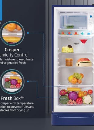 Voltas Beko, A Tata Product 208 L 5 Star Direct Cool Single Door Refrigerator (RDC240A/W0BBRTM0B00GO, Bonita Blue, With Fresh Box Technology, Quick Frezze, Chiller Zone and Base Drawer) 
