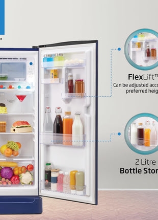 Voltas Beko, A Tata Product 208 L 5 Star Direct Cool Single Door Refrigerator (RDC240A/W0BBRTM0B00GO, Bonita Blue, With Fresh Box Technology, Quick Frezze, Chiller Zone and Base Drawer) 