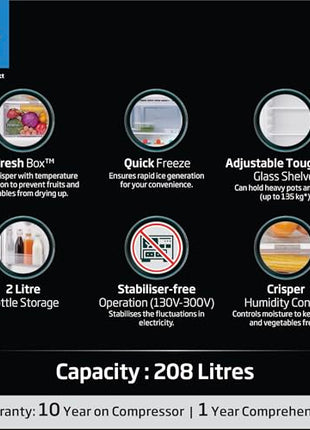 Voltas Beko, A Tata Product 208 L 5 Star Direct Cool Single Door Refrigerator (RDC240A/W0BBRTM0B00GO, Bonita Blue, With Fresh Box Technology, Quick Frezze, Chiller Zone and Base Drawer) 