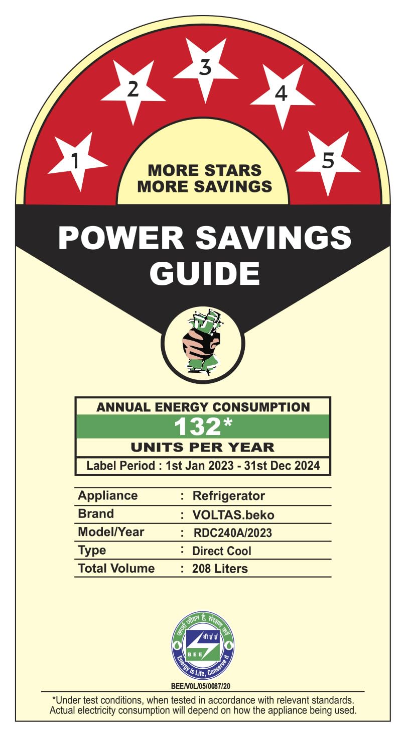 Voltas Beko, A Tata Product 208 L 5 Star Direct Cool Single Door Refrigerator (RDC240A/W0BBRTM0B00GO, Bonita Blue, With Fresh Box Technology, Quick Frezze, Chiller Zone and Base Drawer) 