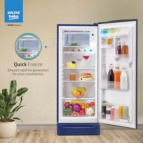 Voltas Beko, A Tata Product 208 L 5 Star Direct Cool Single Door Refrigerator (RDC240A/W0BBRTM0B00GO, Bonita Blue, With Fresh Box Technology, Quick Frezze, Chiller Zone and Base Drawer) 