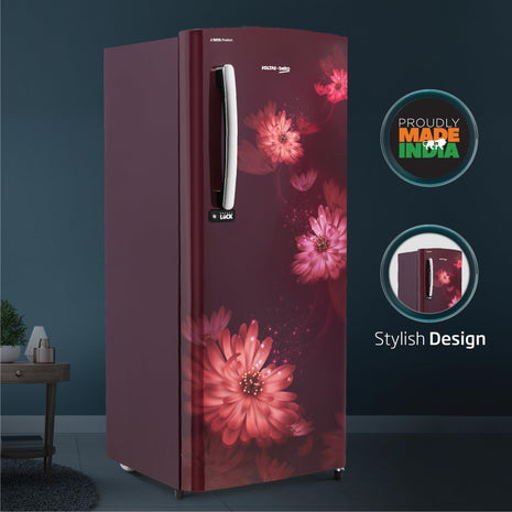 Voltas Beko ‘A Tata Product’ 210 L 3 star Made-in-India Direct cool Refrigerator (RDC245C / W0DWE0M000UGD, Dahlia Wine) 