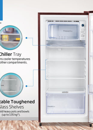 Voltas Beko ‘A Tata Product’ 210 L 3 star Made-in-India Direct cool Refrigerator (RDC245C / W0DWE0M000UGD, Dahlia Wine) 