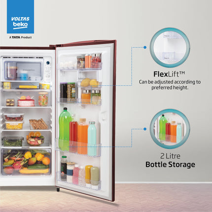 Voltas Beko ‘A Tata Product’ 210 L 3 star Made-in-India Direct cool Refrigerator (RDC245C / W0DWE0M000UGD, Dahlia Wine) 