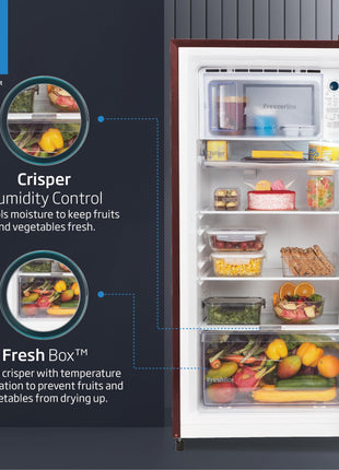 Voltas Beko ‘A Tata Product’ 210 L 3 star Made-in-India Direct cool Refrigerator (RDC245C / W0DWE0M000UGD, Dahlia Wine) 