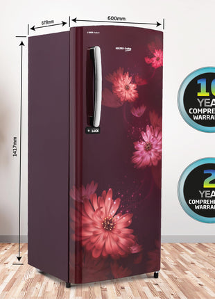 Voltas Beko ‘A Tata Product’ 210 L 3 star Made-in-India Direct cool Refrigerator (RDC245C / W0DWE0M000UGD, Dahlia Wine) 
