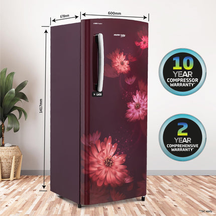 Voltas Beko ‘A Tata Product’ 210 L 3 star Made-in-India Direct cool Refrigerator (RDC245C / W0DWE0M000UGD, Dahlia Wine) 