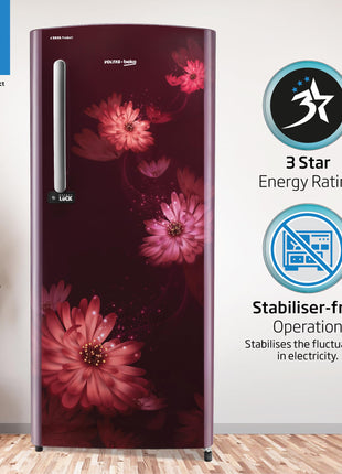 Voltas Beko ‘A Tata Product’ 210 L 3 star Made-in-India Direct cool Refrigerator (RDC245C / W0DWE0M000UGD, Dahlia Wine) 