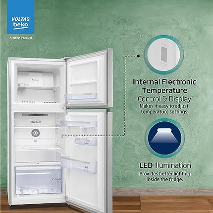 Voltas Beko, A Tata Product 228 L, 2-Star Made in India Double Door Frost Free Refrigerator with Neo Frost Dual Cooling Technology (RFF265D/W0XIR0I0000GO, Brushed Silver) 