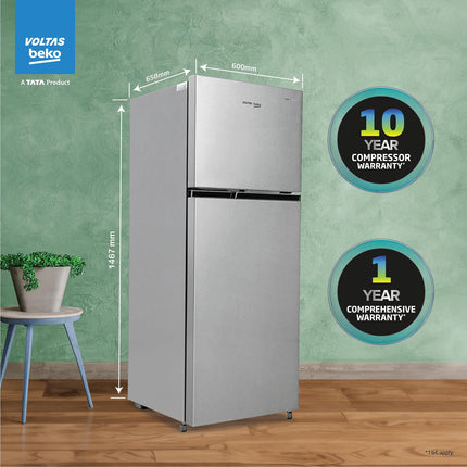 Voltas Beko, A Tata Product 228 L, 2-Star Made in India Double Door Frost Free Refrigerator with Neo Frost Dual Cooling Technology (RFF265D/W0XIR0I0000GO, Brushed Silver) 