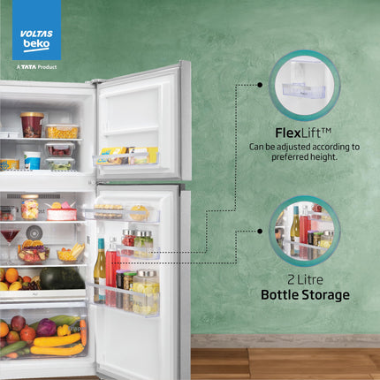 Voltas Beko, A Tata Product 228 L, 2-Star Made in India Double Door Frost Free Refrigerator with Neo Frost Dual Cooling Technology (RFF265D/W0XIR0I0000GO, Brushed Silver) 