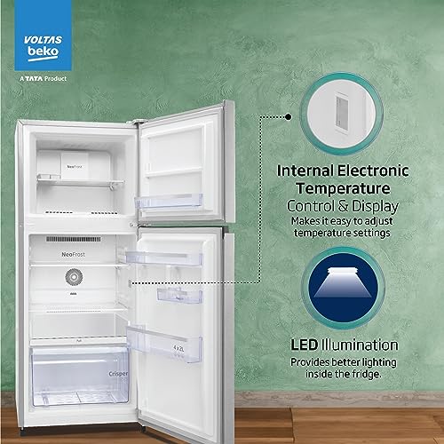 Voltas Beko, A Tata Product 228 L, 2-Star Made in India Double Door Frost Free Refrigerator with Neo Frost Dual Cooling Technology (RFF265D/W0XIR0I0000GO, Brushed Silver) 