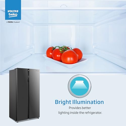 Voltas Beko, A Tata Product 563 L Side by Side Frost Free Refrigerator with ProSmart Inverter Compressor (RSB585/FPV300RXID, INOX steel, Active Fresh Blue Light) 