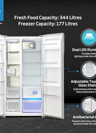 Voltas Beko, A Tata Product 563 L Side by Side Frost Free Refrigerator with ProSmart Inverter Compressor (RSB585/FPV300RXID, INOX steel, Active Fresh Blue Light) 