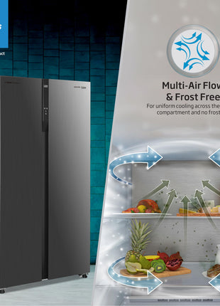 Voltas Beko, A Tata Product 563 L Side by Side Frost Free Refrigerator with ProSmart Inverter Compressor (RSB585/FPV300RXID, INOX steel, Active Fresh Blue Light) 