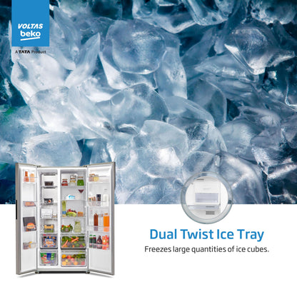 Voltas Beko, A Tata Product 563 L Side by Side Frost Free Refrigerator with ProSmart Inverter Compressor (RSB585/FPV300RXID, INOX steel, Active Fresh Blue Light) 