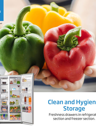 Voltas Beko, A Tata Product 563 L Side by Side Frost Free Refrigerator with ProSmart Inverter Compressor (RSB585/FPV300RXID, INOX steel, Active Fresh Blue Light) 