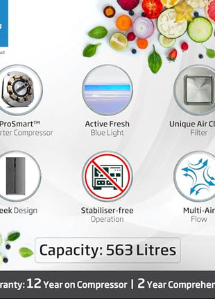 Voltas Beko, A Tata Product 563 L Side by Side Frost Free Refrigerator with ProSmart Inverter Compressor (RSB585/FPV300RXID, INOX steel, Active Fresh Blue Light) 