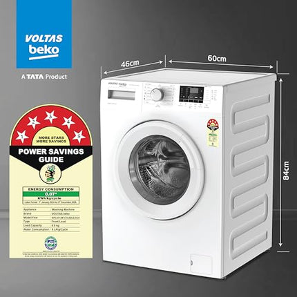 Voltas Beko, A Tata Product 6.0 KG 5 Star Fully Automatic Front Load Washing Machine with Hygiene wash (WFL6012B7COUBAA/WWV, White) 