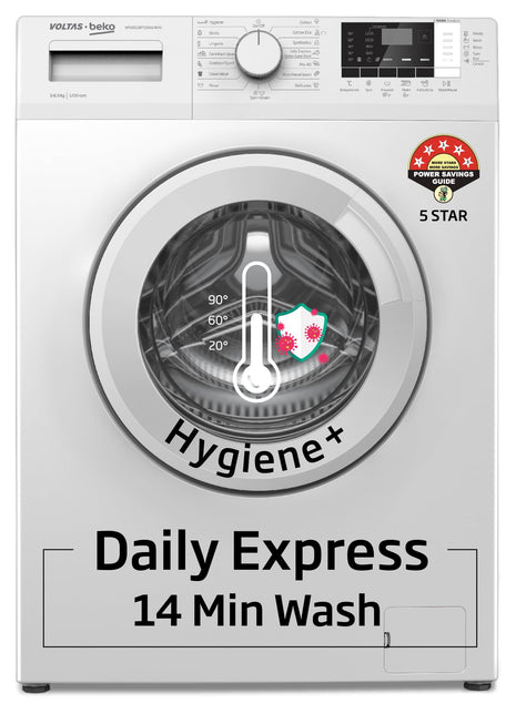 Voltas Beko, A Tata Product 6.5 Kg 5 Star Fully Automatic Front Loading Washing Machine (WFL6512B7CUSKA/WXV, White, In-Built Heater) 