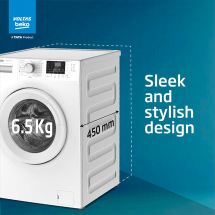 Voltas Beko, A Tata Product 6.5 Kg 5 Star Fully Automatic Front Loading Washing Machine (WFL6512B7CUSKA/WXV, White, In-Built Heater) 
