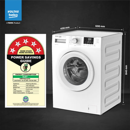 Voltas Beko, A Tata Product 6.5 Kg 5 Star Fully Automatic Front Loading Washing Machine (WFL6512B7CUSKA/WXV, White, In-Built Heater) 
