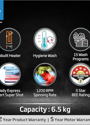 Voltas Beko, A Tata Product 6.5 Kg 5 Star Fully Automatic Front Loading Washing Machine (WFL6512B7CUSKA/WXV, White, In-Built Heater) 