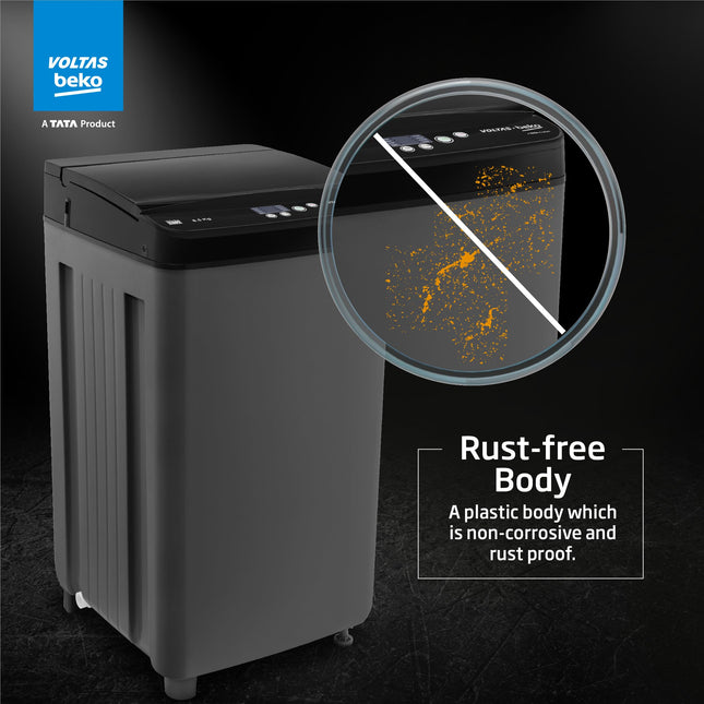 Voltas Beko, A Tata Product 6.5 Kg 5 Star Fully-Automatic Top Loading Washing Machine (WTL6504UEA/OBS2P10 Eco-Series,Dark Grey, Pulsator wash and Double waterfall technology) 