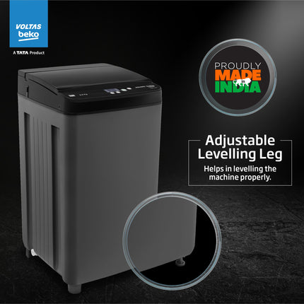 Voltas Beko, A Tata Product 6.5 Kg 5 Star Fully-Automatic Top Loading Washing Machine (WTL6504UEA/OBS2P10 Eco-Series,Dark Grey, Pulsator wash and Double waterfall technology) 