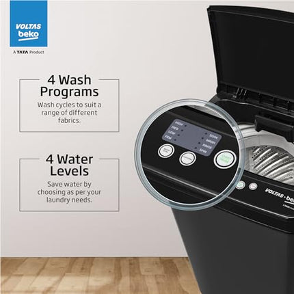 Voltas Beko, A Tata Product 6.5 Kg 5 Star Fully-Automatic Top Loading Washing Machine (WTL6504UEA/OBS2P10 Eco-Series,Dark Grey, Pulsator wash and Double waterfall technology) 