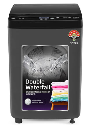 Voltas Beko, A Tata Product 6.5 Kg 5 Star Fully-Automatic Top Loading Washing Machine (WTL6504UEA/OBS2P10 Eco-Series,Dark Grey, Pulsator wash and Double waterfall technology) 